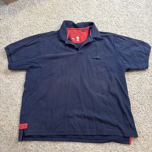Orvis Men's Short Sleeve Navy Blue Red Pima Cotton Polo Shirt Size Xtra Large